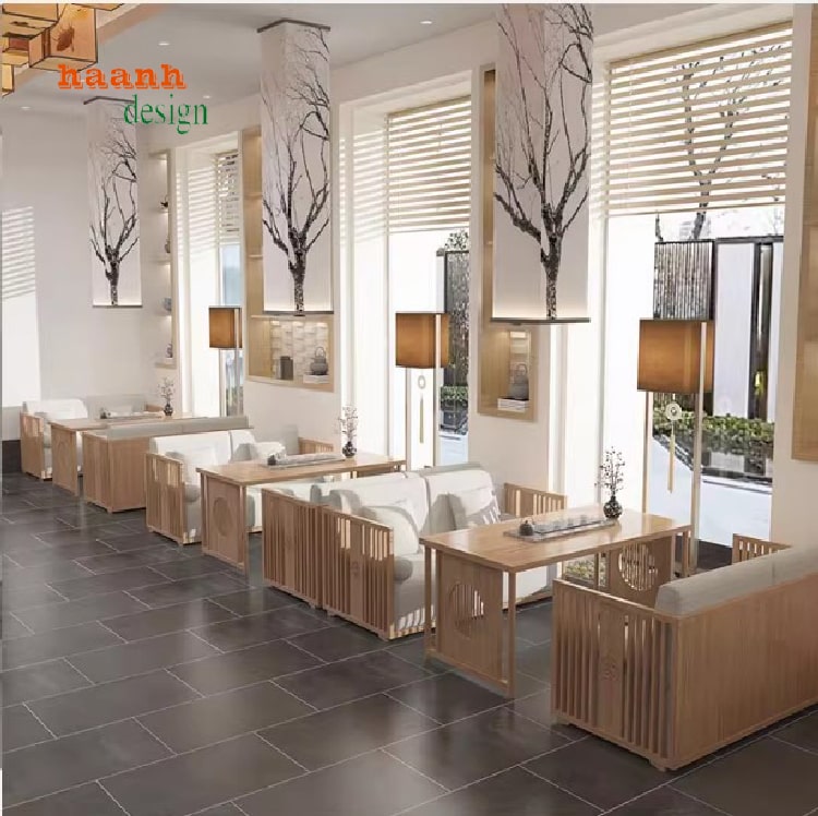 Bàn ghế nhà hàng sang trọng thiết kế kiểu sofa gỗ cao cấp-BNH 007