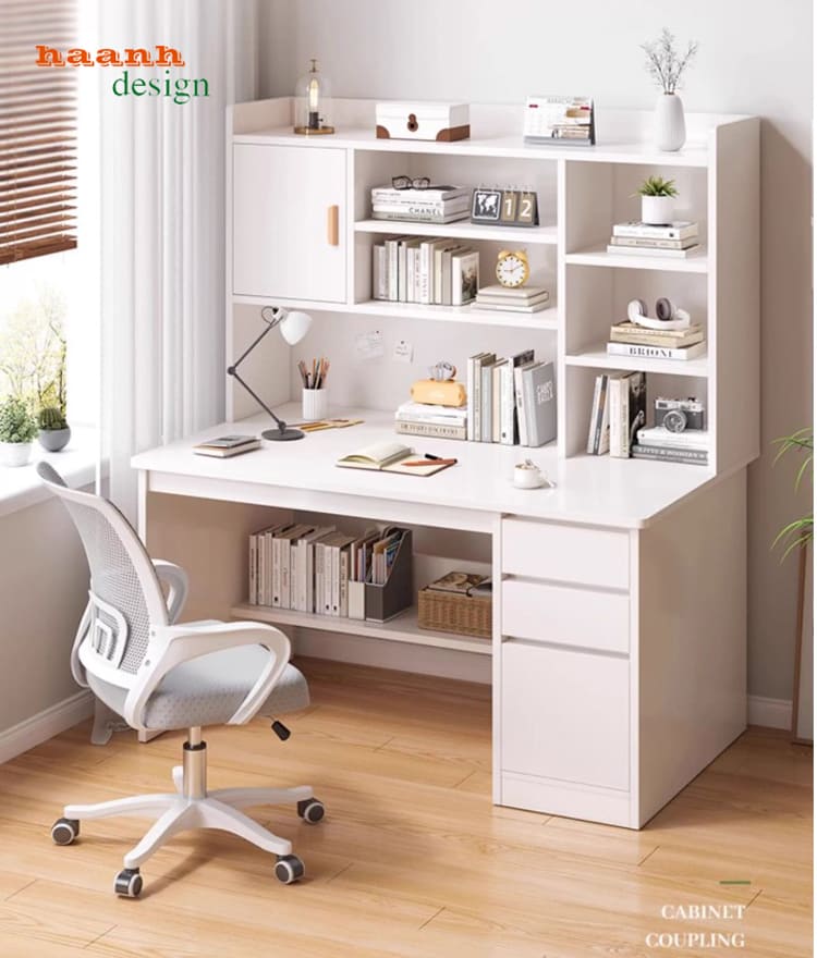 Bộ bàn học trẻ em kèm giá sách đẹp, an toàn cho phòng bé-BHC 006