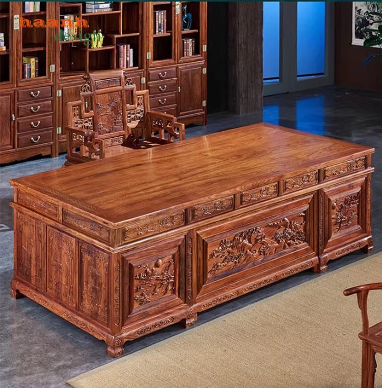 Bàn Làm Việc Gỗ Hương Giám Đốc Phong Cách Trung Hoa-BGG 003