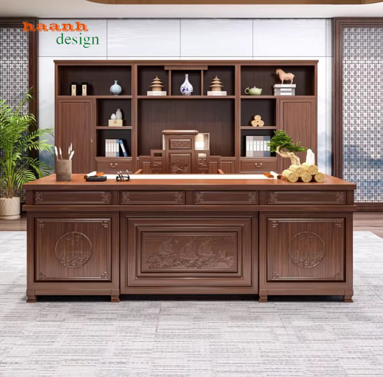 Bàn làm việc lãnh đạo gỗ gõ đỏ – Đẳng cấp quyền uy-BCG 001