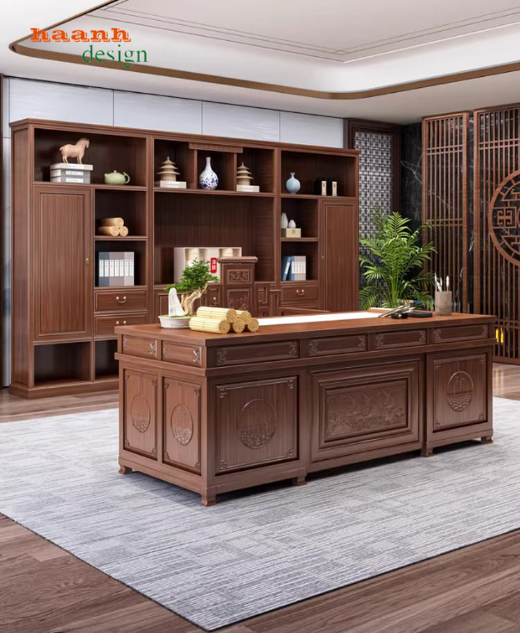 nội thất ph&ograve;ng l&atilde;nh đạo gỗ giả cổ chạm khắc