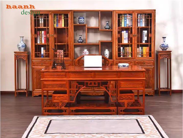 Bàn lãnh đạo gỗ giả cổ gõ đỏ tự nhiên thiết kế cổ điển-BGG 004