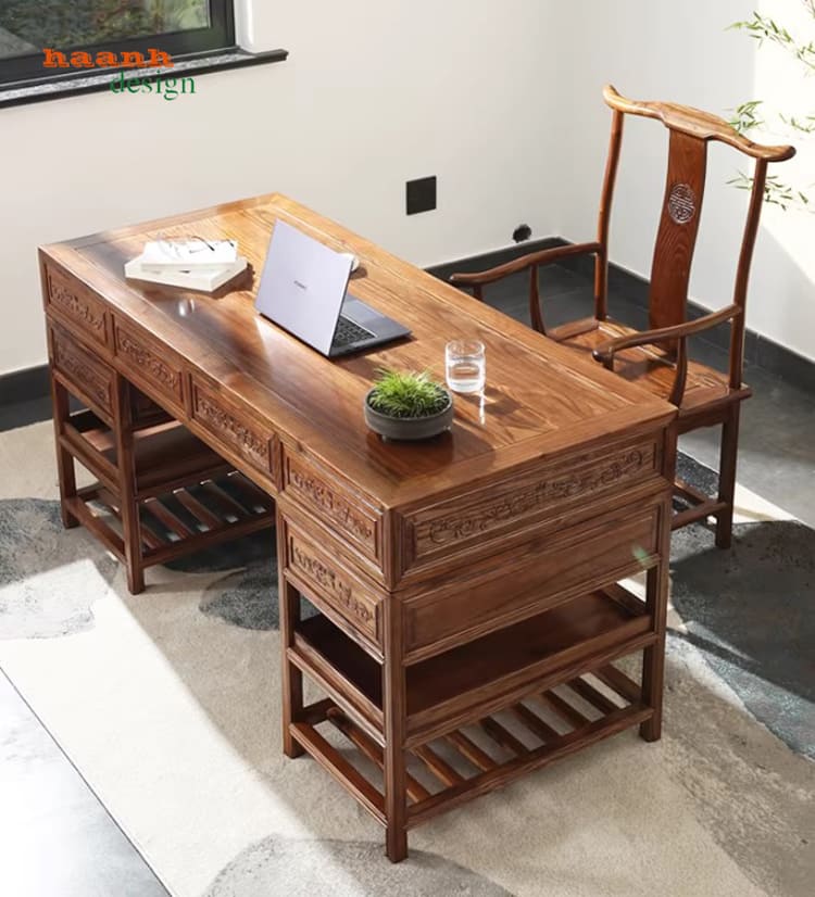 Bàn làm việc lãnh đạo kiểu trung hoa gỗ tự nhiên cổ điển-BGG 006