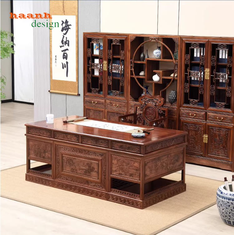 nội thất ph&ograve;ng l&atilde;nh đạo gỗ giả cổ gỗ hương