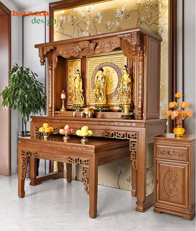 Bàn thờ phật và gia tiên gỗ hương đẹp phong cách giả cổ-BTP 008