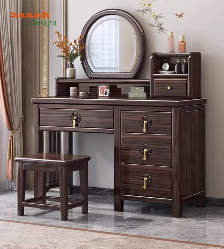 Bàn phấn gỗ tự nhiên đẹp bằng gỗ sồi Nga cao cấp cho phòng ngủ-BTH 009