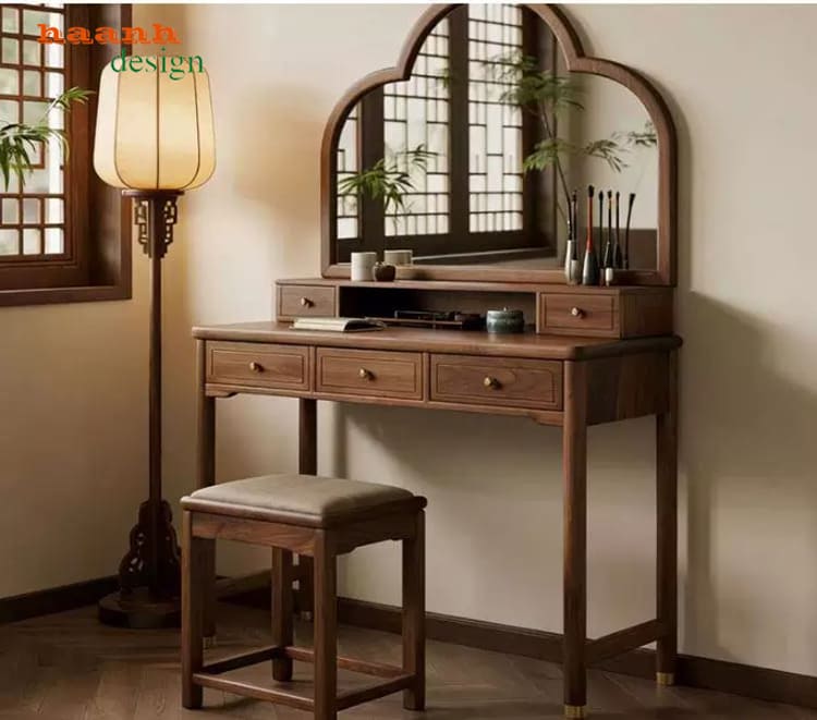 Bàn trang điểm gỗ óc chó hiện đại