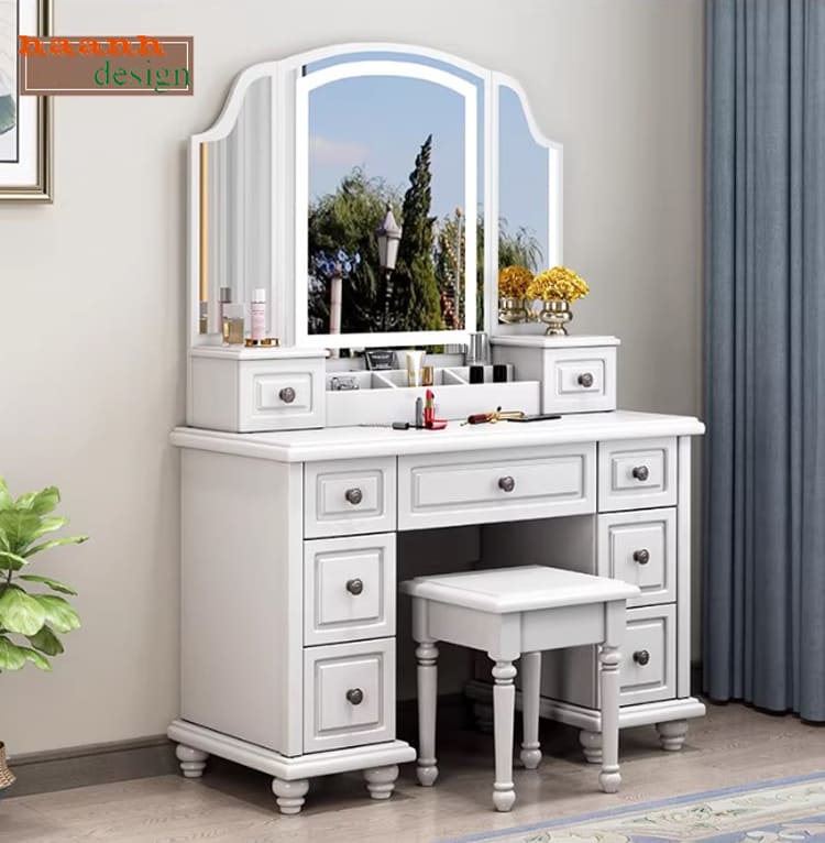 Tủ bàn trang điểm đẹp bằng gỗ sồi – thiết kế tân cổ điển-BTA 014