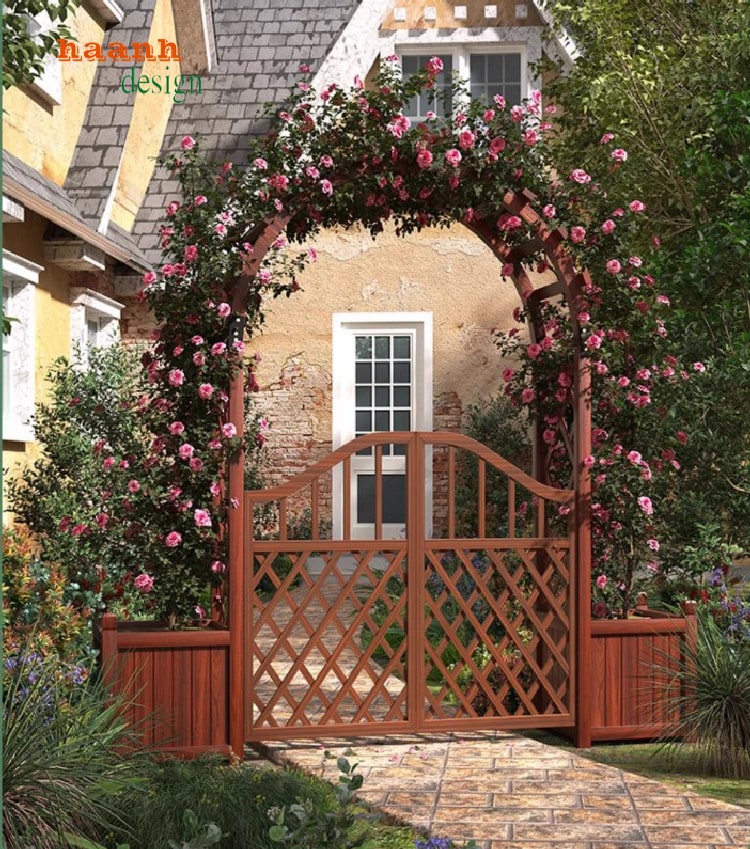 cổng sân vườn gỗ teak
