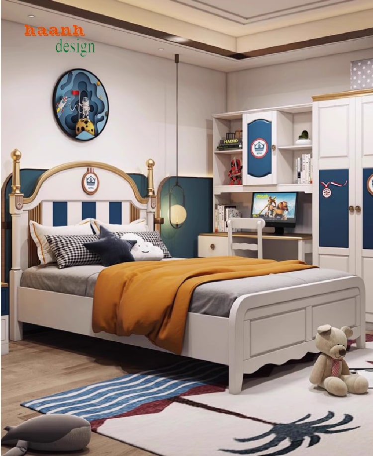 Giường ngủ trẻ em bằng gỗ sồi tự nhiên – Bền đẹp, an toàn-GND 014