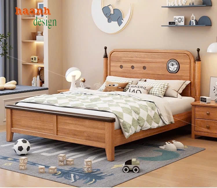Giường trẻ em gỗ sồi chất lượng cao, thiết kế đẹp cho bé yêu-GDN 008