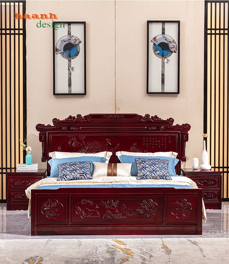 Giường gỗ tự nhiên giả cổ