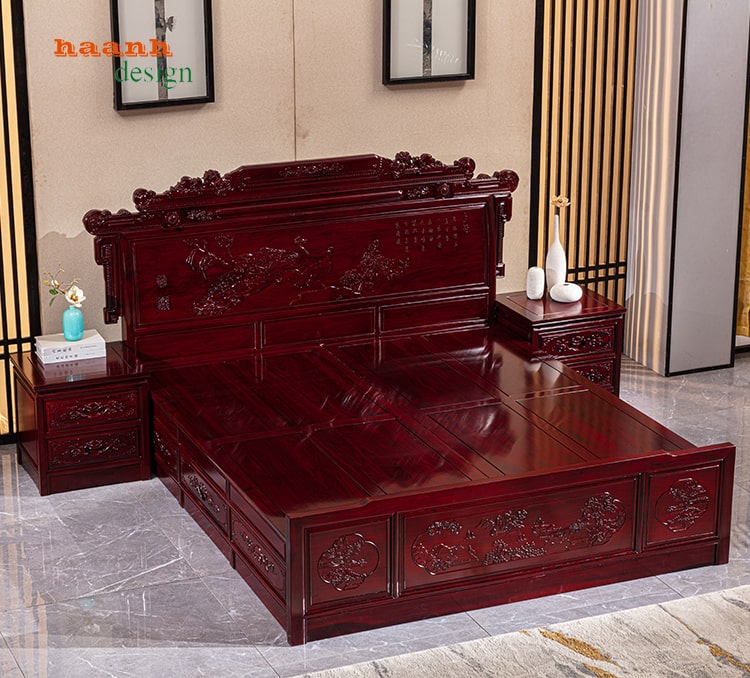 Giường gỗ tự nhiên giả cổ