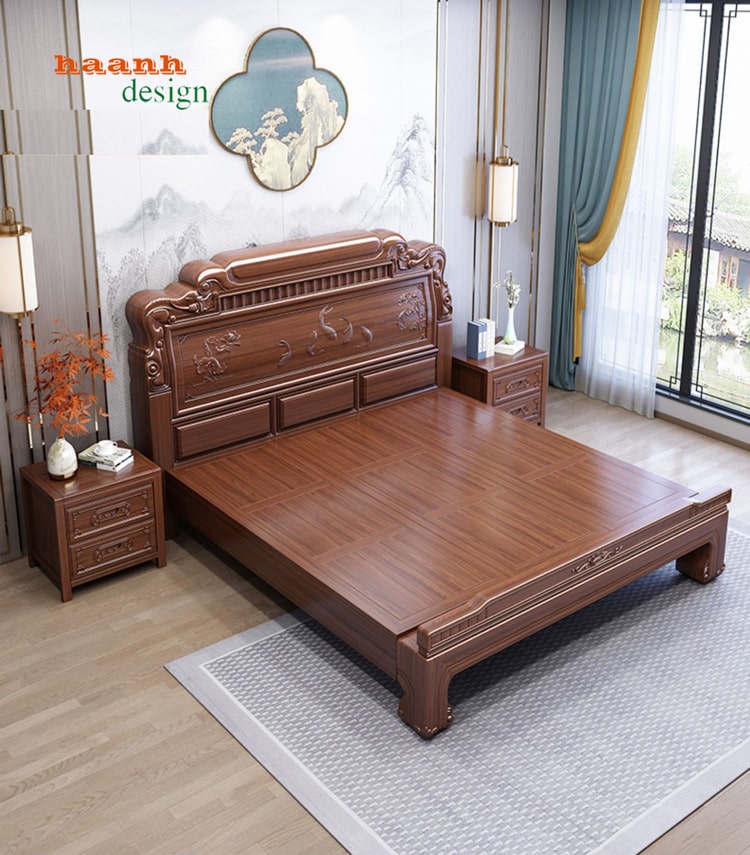 Giường ngủ gỗ tự nhiên giả cổ