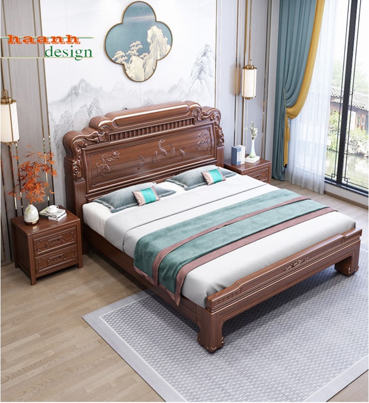 Giường ngủ gỗ tự nhiên giả cổ
