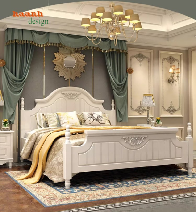 Mãn nhãn với giường tân cổ điển gỗ gõ đỏ sang trọng-GGC 012