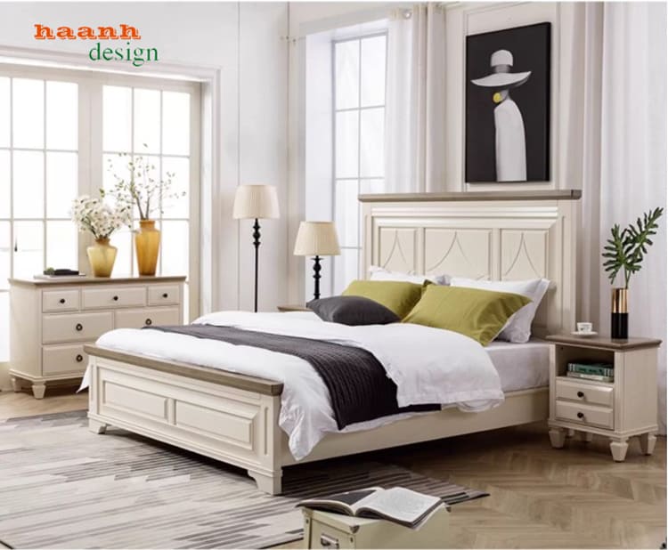 Khám phá mẫu giường ngủ tân cổ điển đẹp bằng gỗ sồi tự nhiên-GGC 015