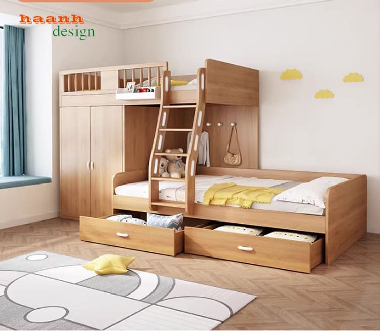Giường Gỗ 2 Tầng Trẻ Em Hiện Đại Đẹp Và Tiết Kiệm Không Gian-GCT 007