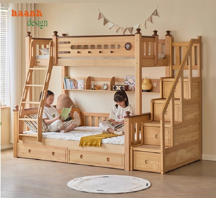 Giường tầng trẻ em gỗ sồi tự nhiên – An toàn, bền đẹp cho bé-GTE 014