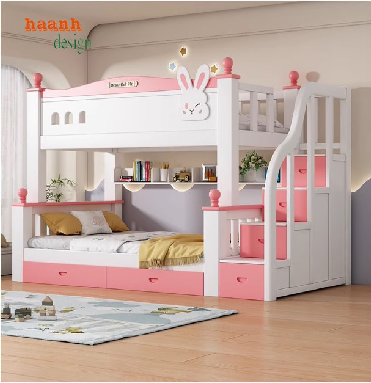 An toàn tuyệt đối cho bé với giường tầng gỗ trẻ em-GTE 011