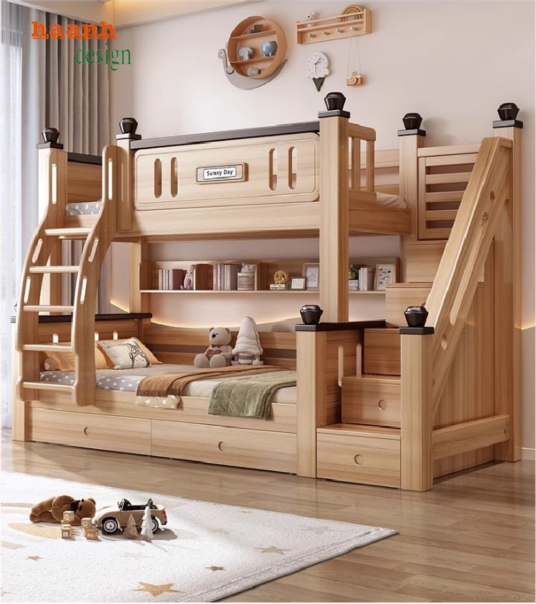 Tăng cường không gian sống với giường tầng gỗ trẻ em-GTE 010