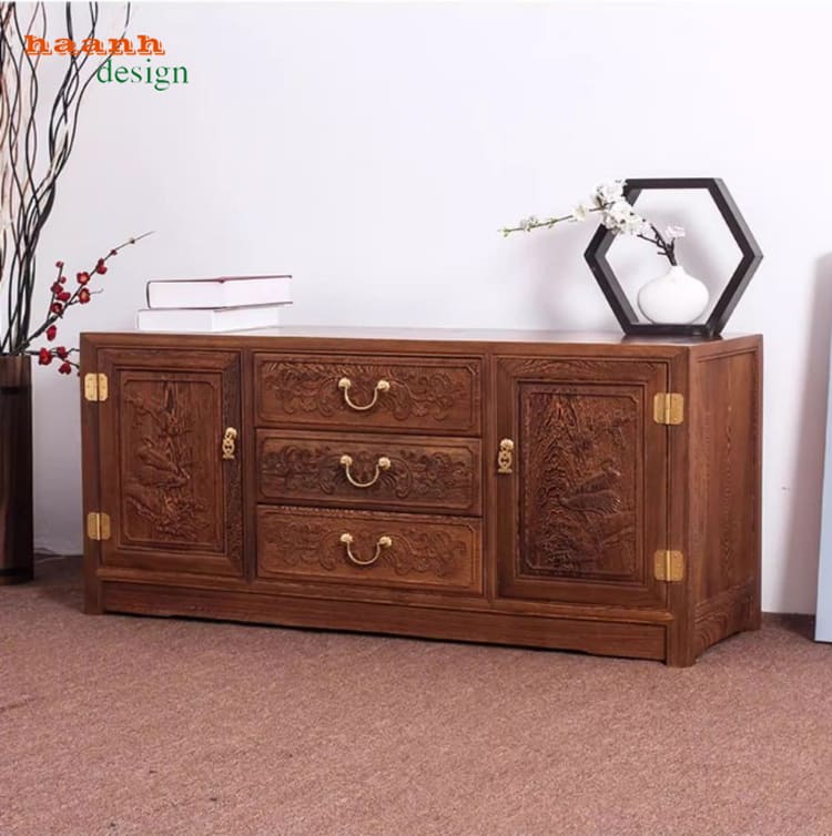 Kệ tivi bằng gỗ hương giả cổ sang trọng cho phòng khách-KTV 012