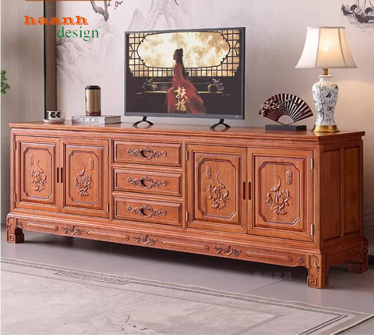 Top mẫu kệ tivi gỗ đẹp bằng gỗ hương tự nhiên cao cấp-KTV 016