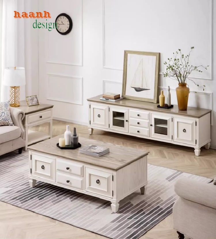 Khám phá kệ tivi tân cổ điển gỗ tự nhiên đẹp mắt-KTD 007