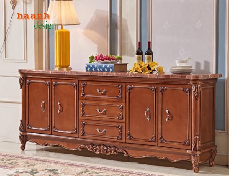 Kệ tivi tân cổ điển gỗ gõ đỏ cao cấp, đậm chất châu Âu-KTD 008