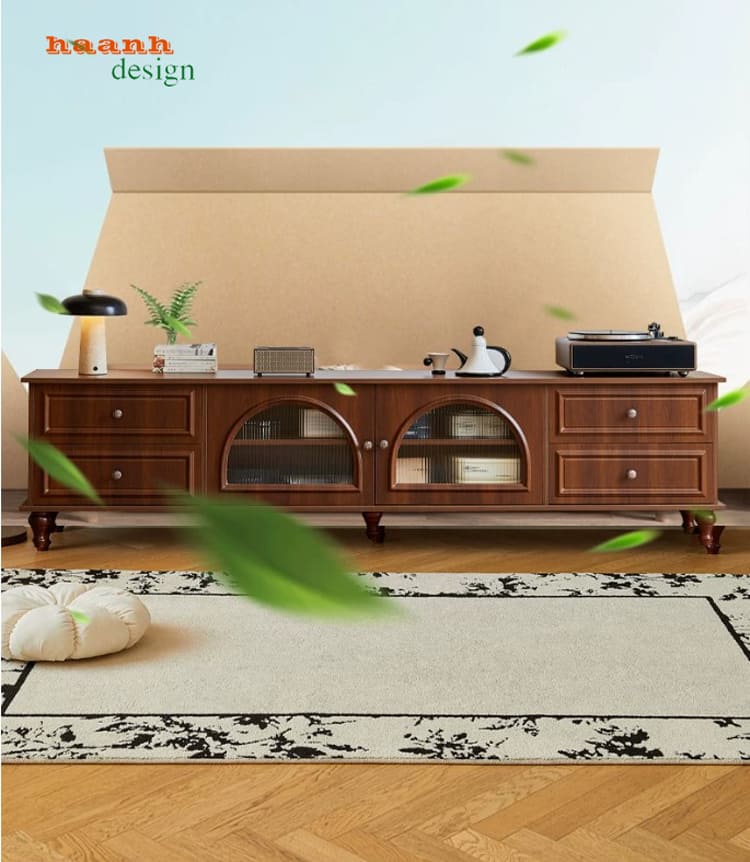 Kệ KTD 013 nhìn chính diện Kệ tivi tân cổ điển nhìn chính diện trong phòng khách