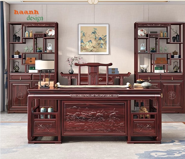  Bàn ghế phòng làm việc giả cổ phong cách á đông BLG 003