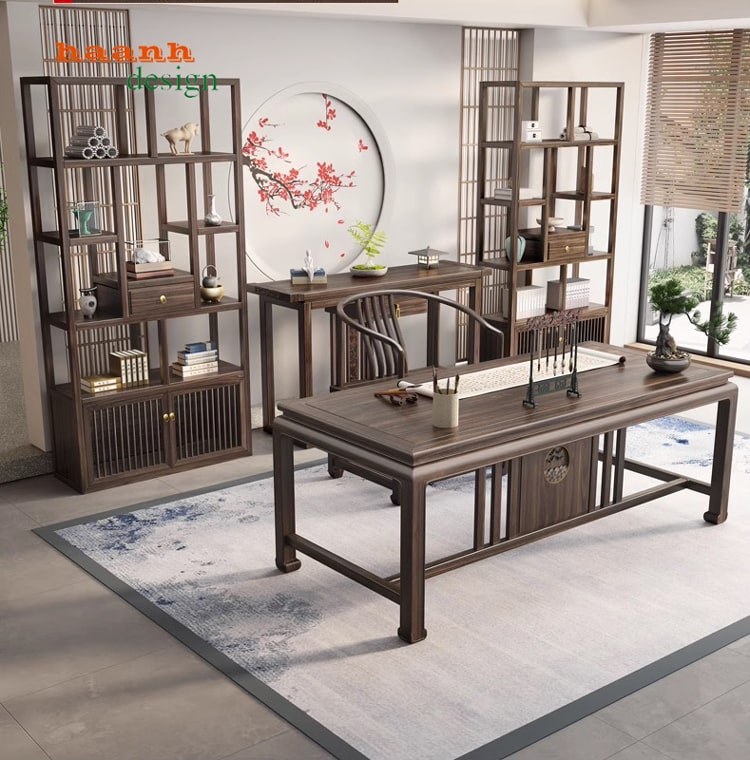 Phòng làm việc gỗ giả cổ 