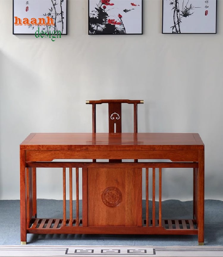 Bàn làm việc gỗ tự nhiên phong cách Á Đông cao cấp-BLG 015