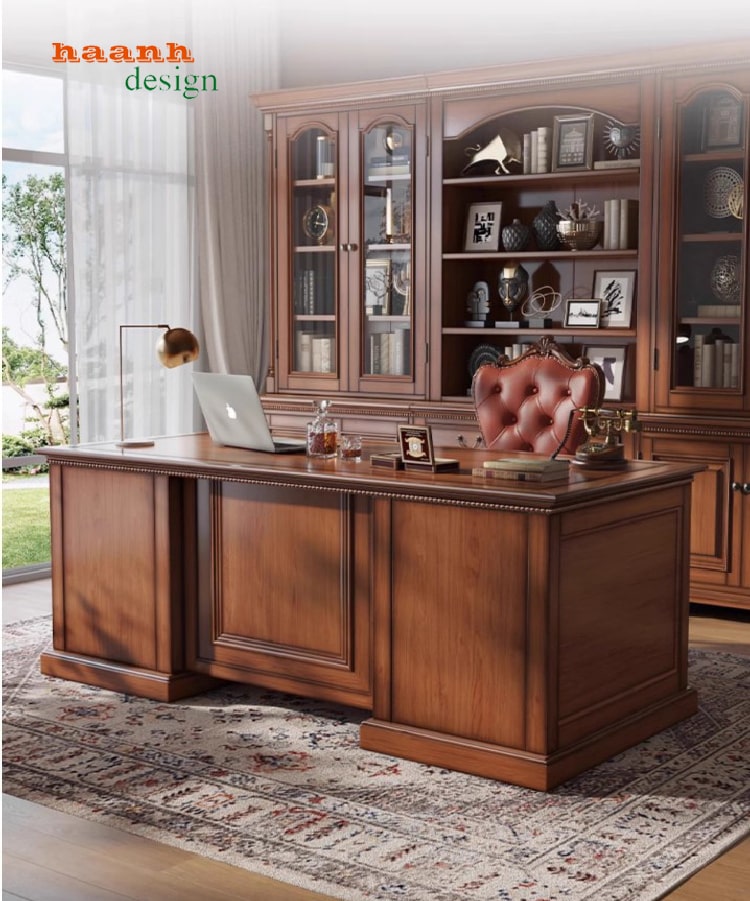 Ph&ograve;ng l&agrave;m việc gỗ t&acirc;n cổ điển