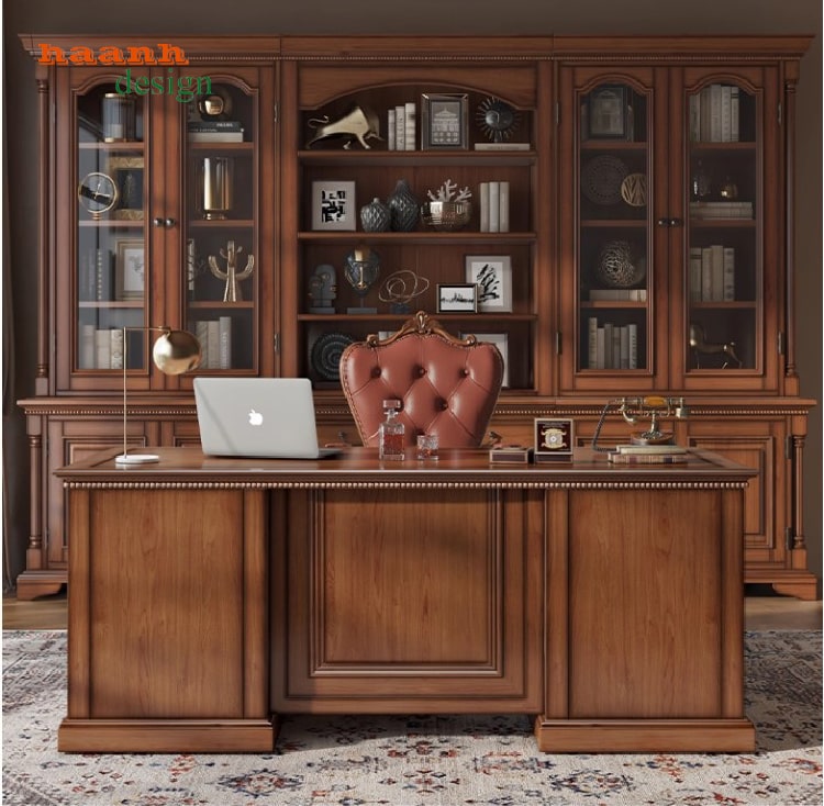 Bàn ghế giám đốc gỗ sồi phong cách tân cổ điển châu Âu-PLT 005