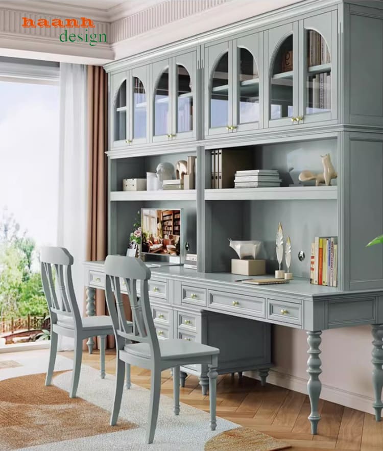 Bàn làm việc kèm giá sách gỗ sồi cao cấp chuẩn châu Âu-PLT 006