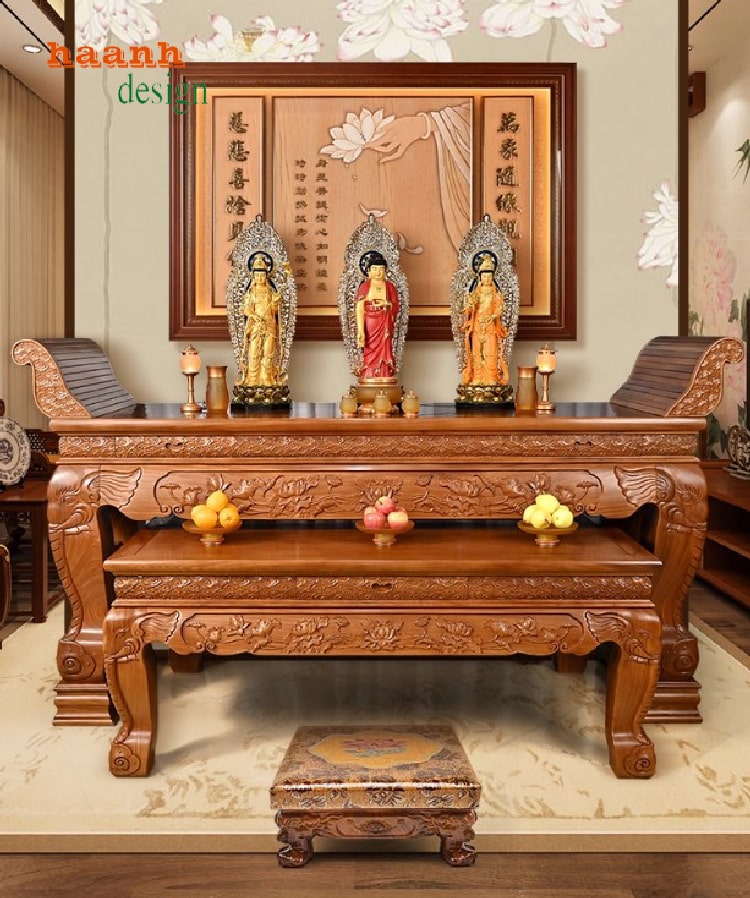 Sập thờ gia tiên chạm tứ linh – Tinh hoa gỗ gõ đỏ-STG 006