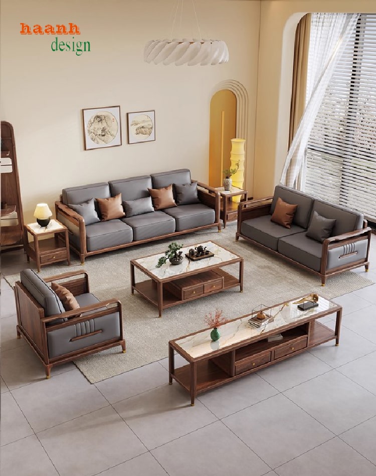 Bàn ghế sofa gỗ phòng khách hiện đại – Từ gỗ óc chó Bắc Mỹ-SFH 019