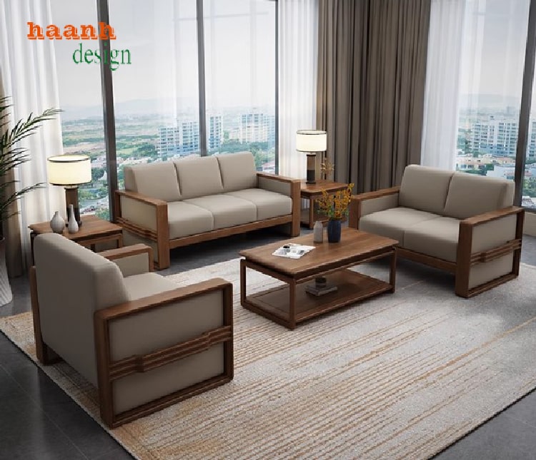 Sofa phòng làm việc gỗ sồi – Đệm êm, vải nỉ Hàn cao cấp-VFVP 015