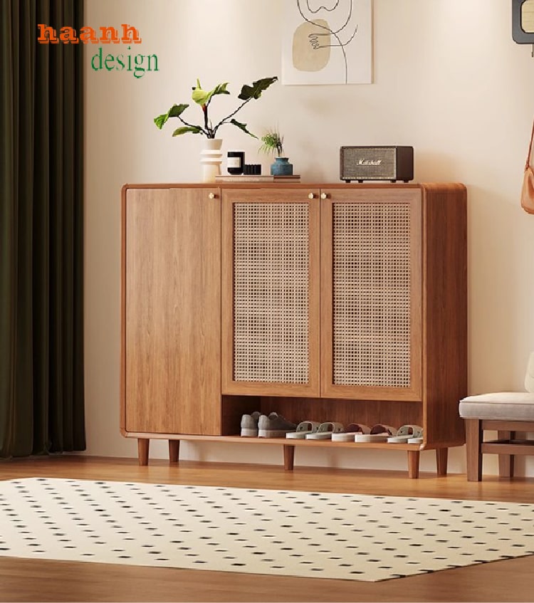 Mẫu tủ giày dép hiện đại bằng gỗ sồi tự nhiên cao cấp-TGH 007