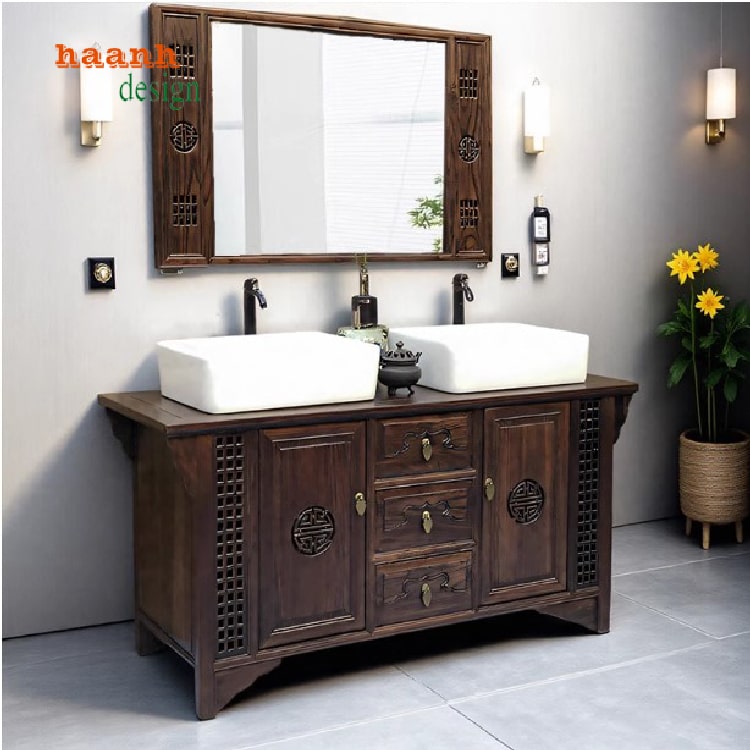 Tủ gỗ phòng tắm Á Đông – Vẻ đẹp tinh tế cho không gian sống-TGA 001