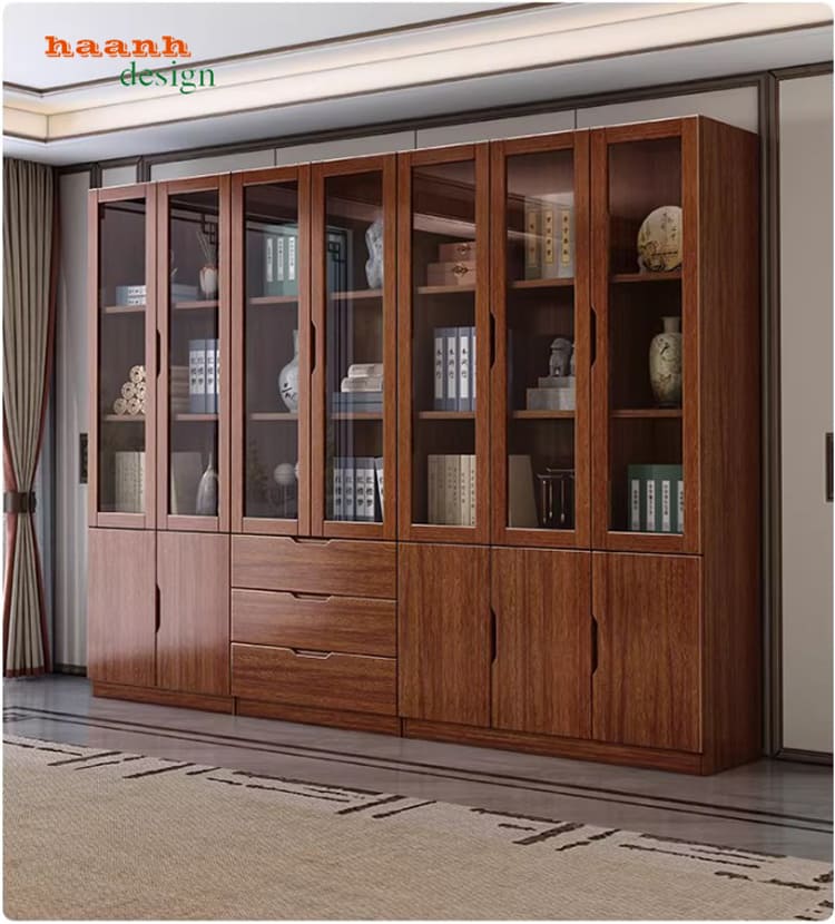 Tủ gỗ đựng tài liệu cánh kính cao cấp chuẩn doanh nghiệp-THT 003