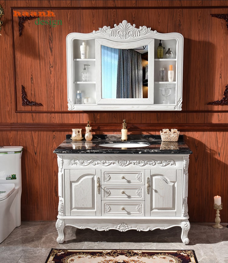 Tủ lavabo gỗ tự nhiên tân cổ điển