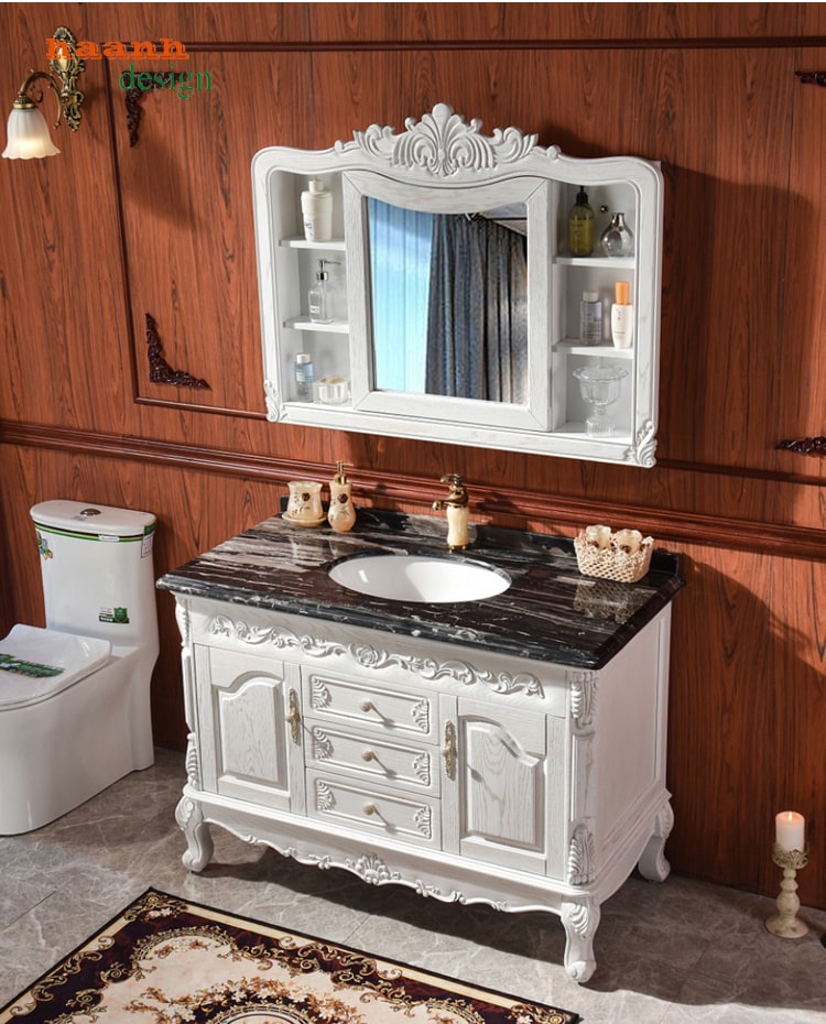 Tủ lavabo gỗ tự nhiên tân cổ điển