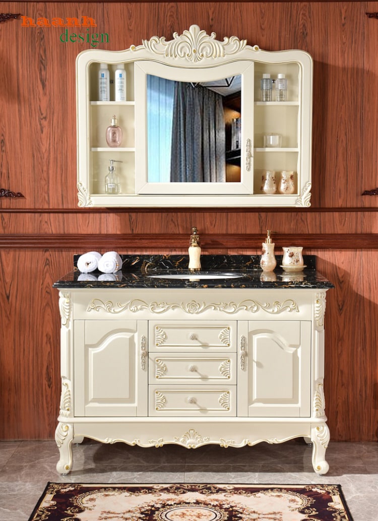 Tủ lavabo gỗ tự nhiên tân cổ điển