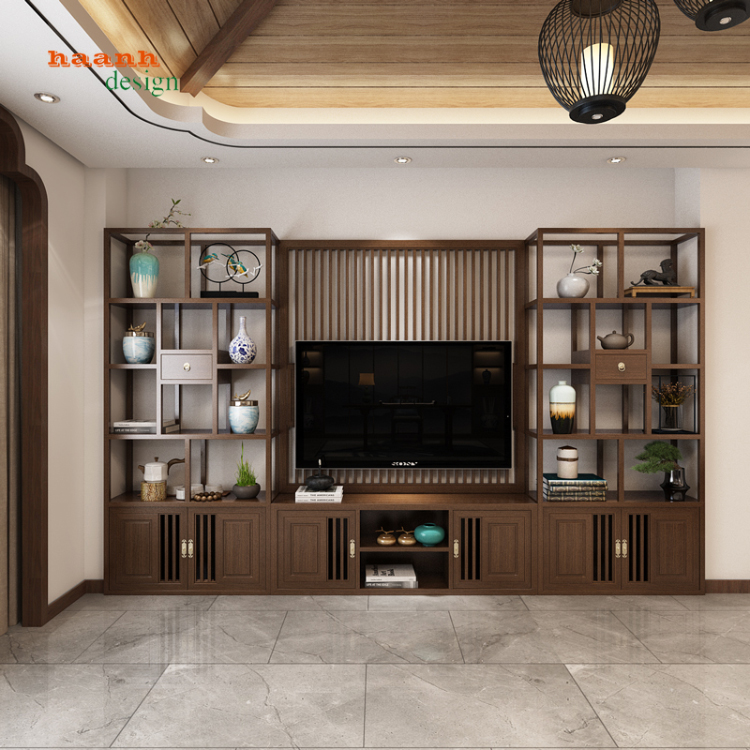 Tủ trang trí phòng khách gỗ tự nhiên