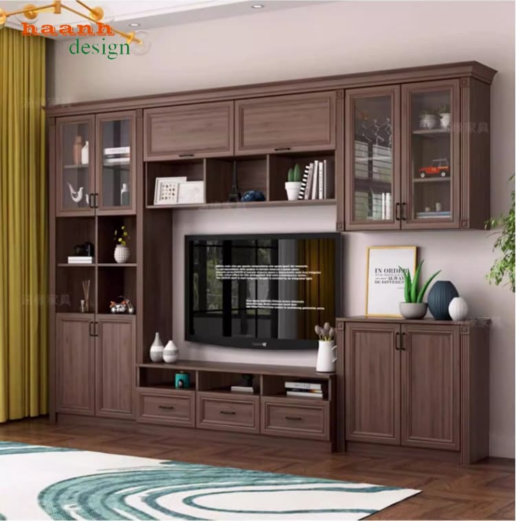 Mẫu tủ tường bằng gỗ phòng khách đẹp xu hướng mới-TPK 013