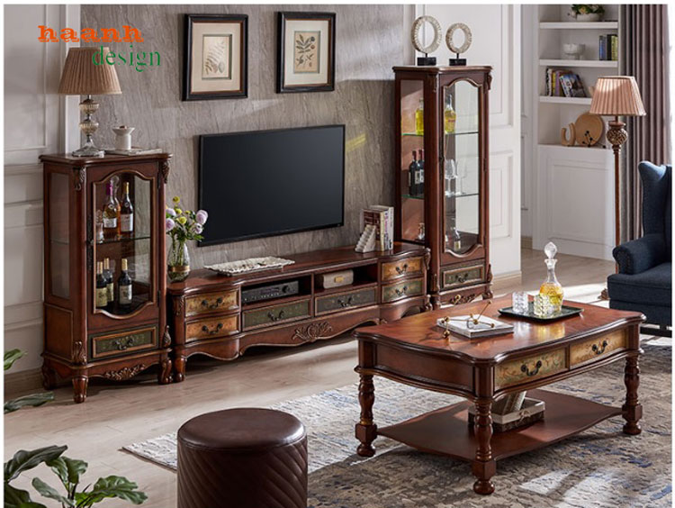 Tủ trang trí phòng khách tân cổ điển