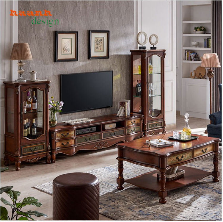 Tủ trang trí phòng khách tân cổ điển