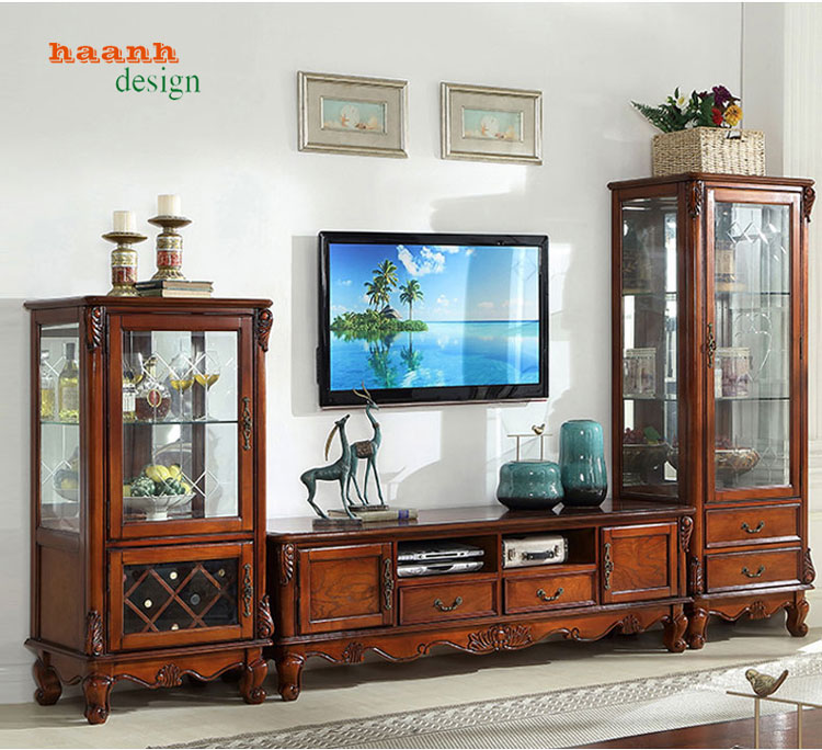 Tủ trang trí phòng khách tân cổ điển